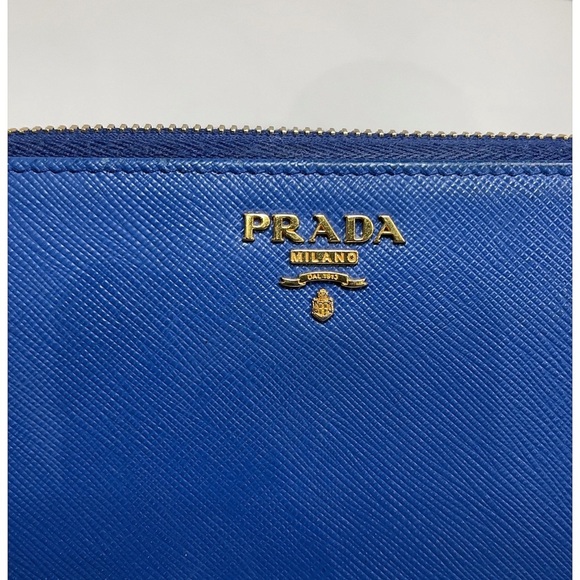Prada Sapphire Saffiano Leather Zip around Wallet - Picture 9 of 13
